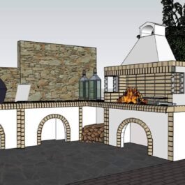 ειδική παραγγελία γωνία ψησταριά, φούρνος και πάγκος με νεροχύτη